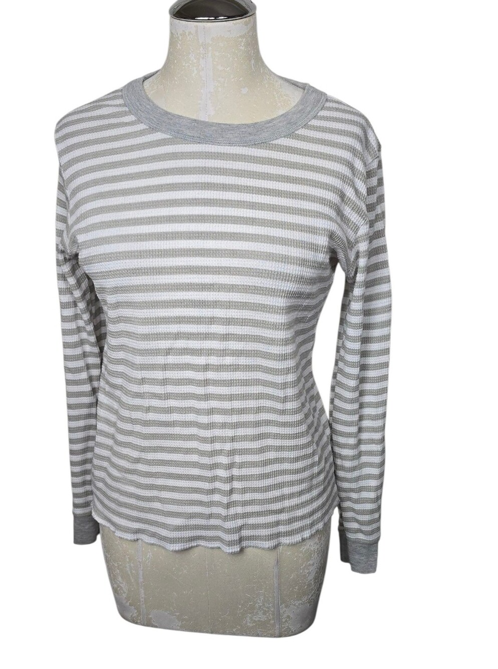 Sonoma Striped White Gray Long Sleeve Top M